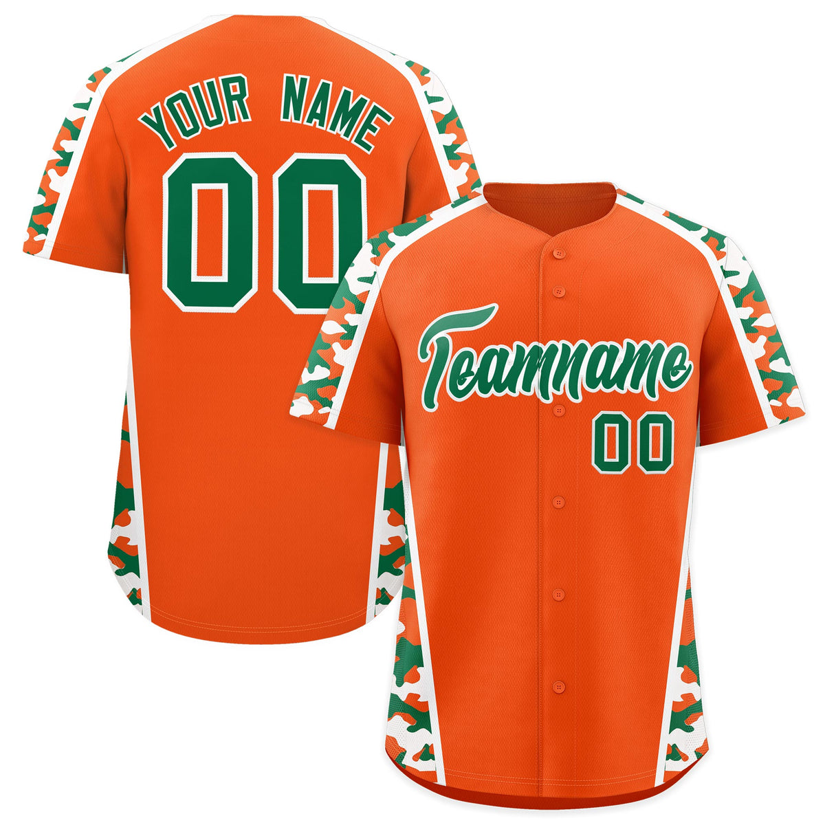 Custom Orange Kelly Green Side Camo Style Personalization Baseball Jersey| KXKSHOP