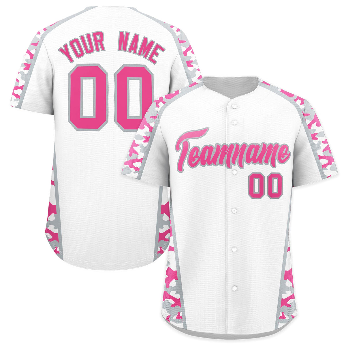 Custom White Pink Side Camo Style Personalization Baseball Jersey| KXKSHOP
