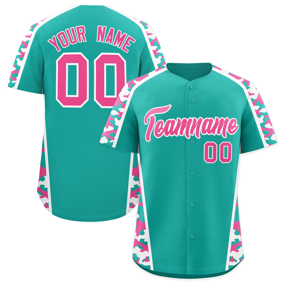 Custom Aqua Pink Side Camo Style Personalization Baseball Jersey| KXKSHOP