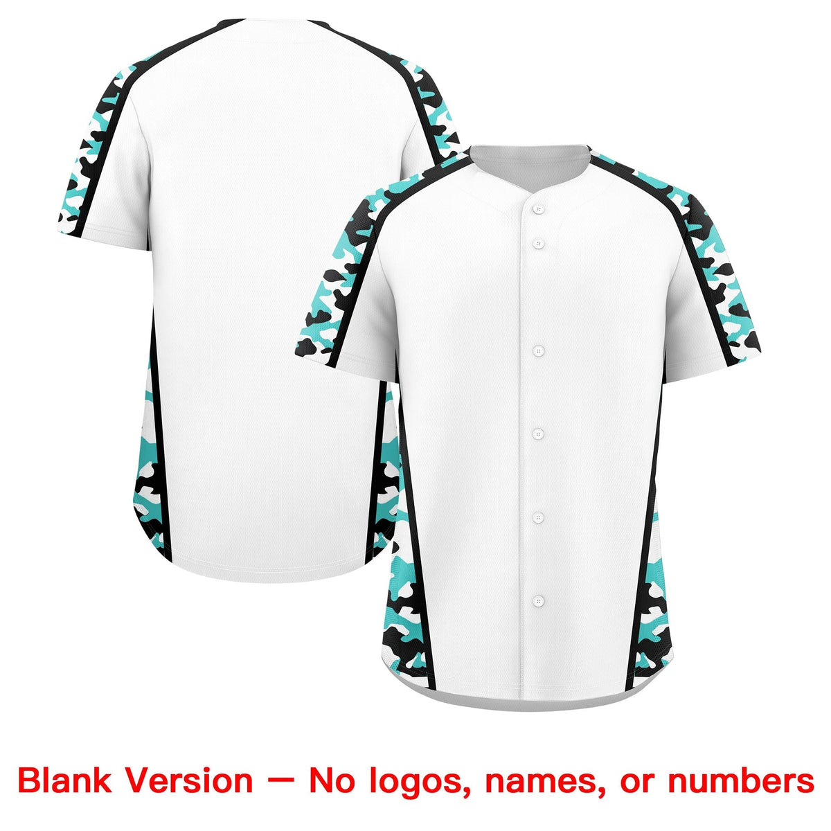 Custom White Teal Side Camo Style Personalization Baseball Jersey| KXKSHOP