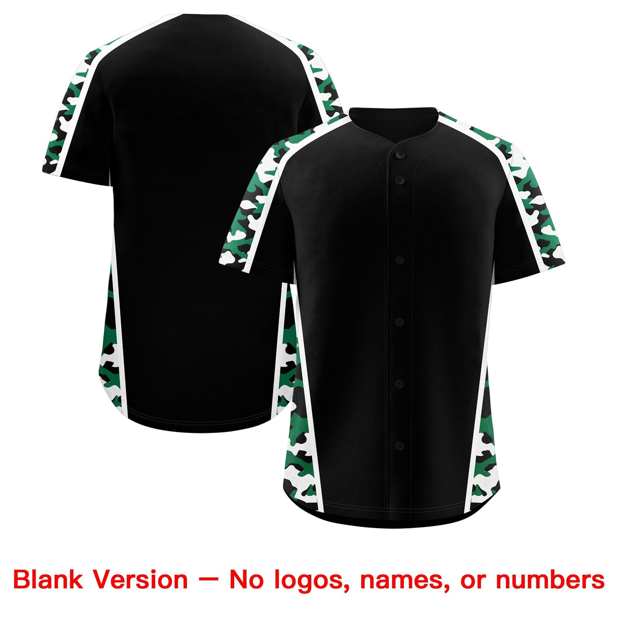 Custom Black Kelly Green Side Camo Style Personalization Baseball Jersey| KXKSHOP