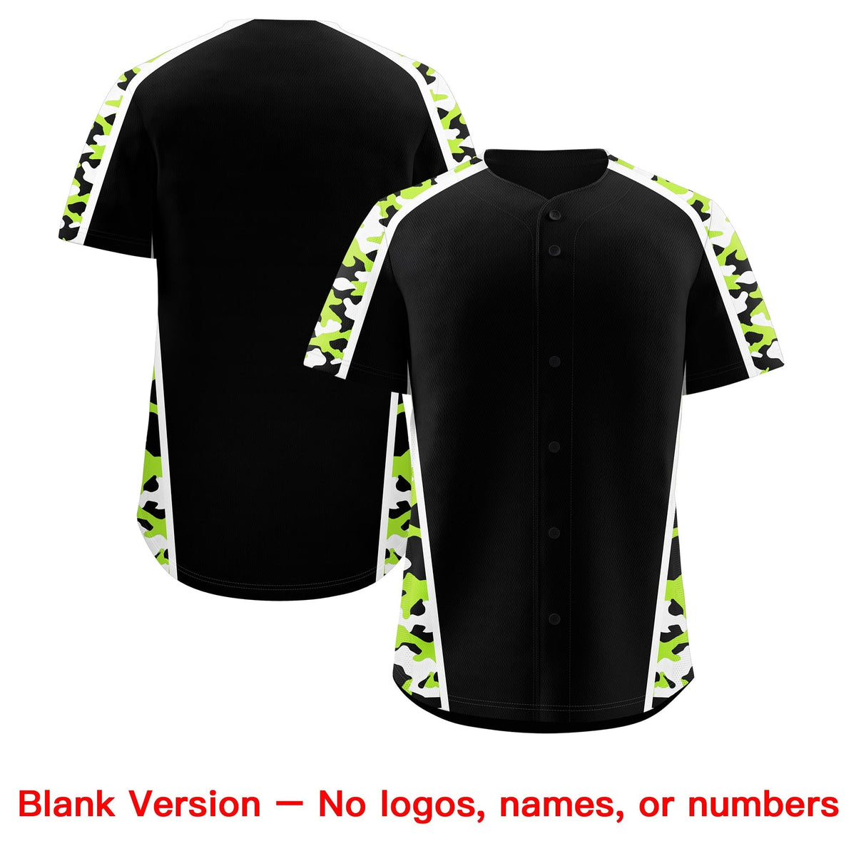 Custom Black Neon Green Side Camo Style Personalization Baseball Jersey| KXKSHOP