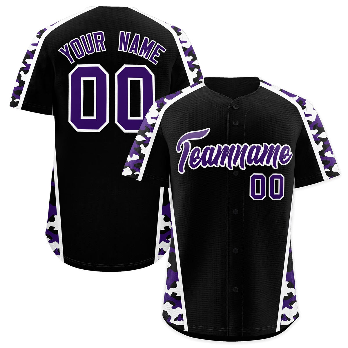 Custom Black Purple Side Camo Style Personalization Baseball Jersey| KXKSHOP
