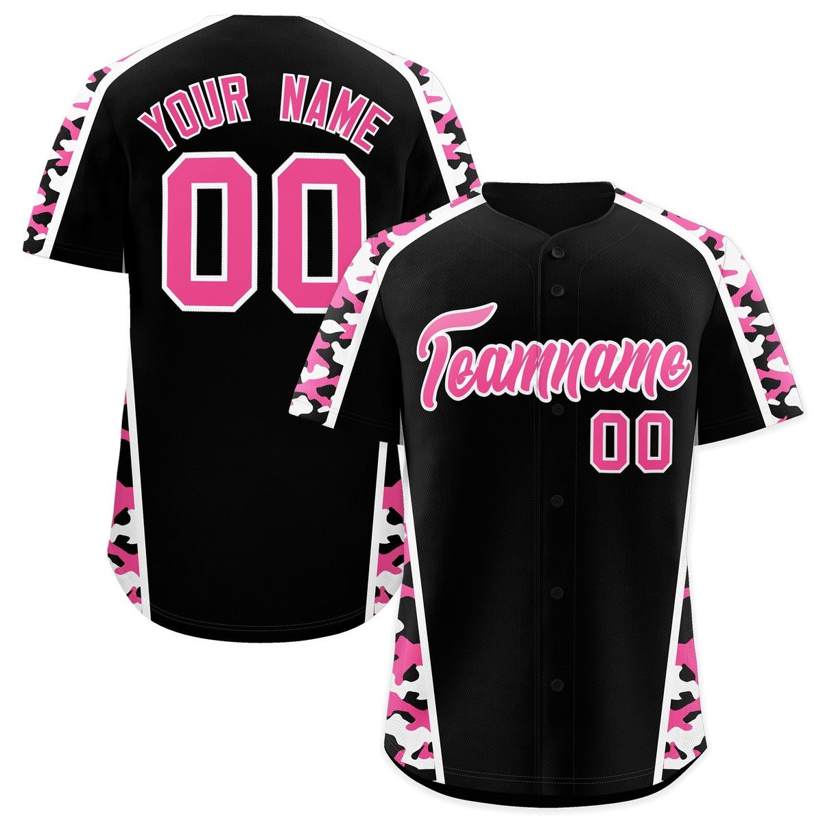 Custom Black Pink Side Camo Style Personalization Baseball Jersey| KXKSHOP