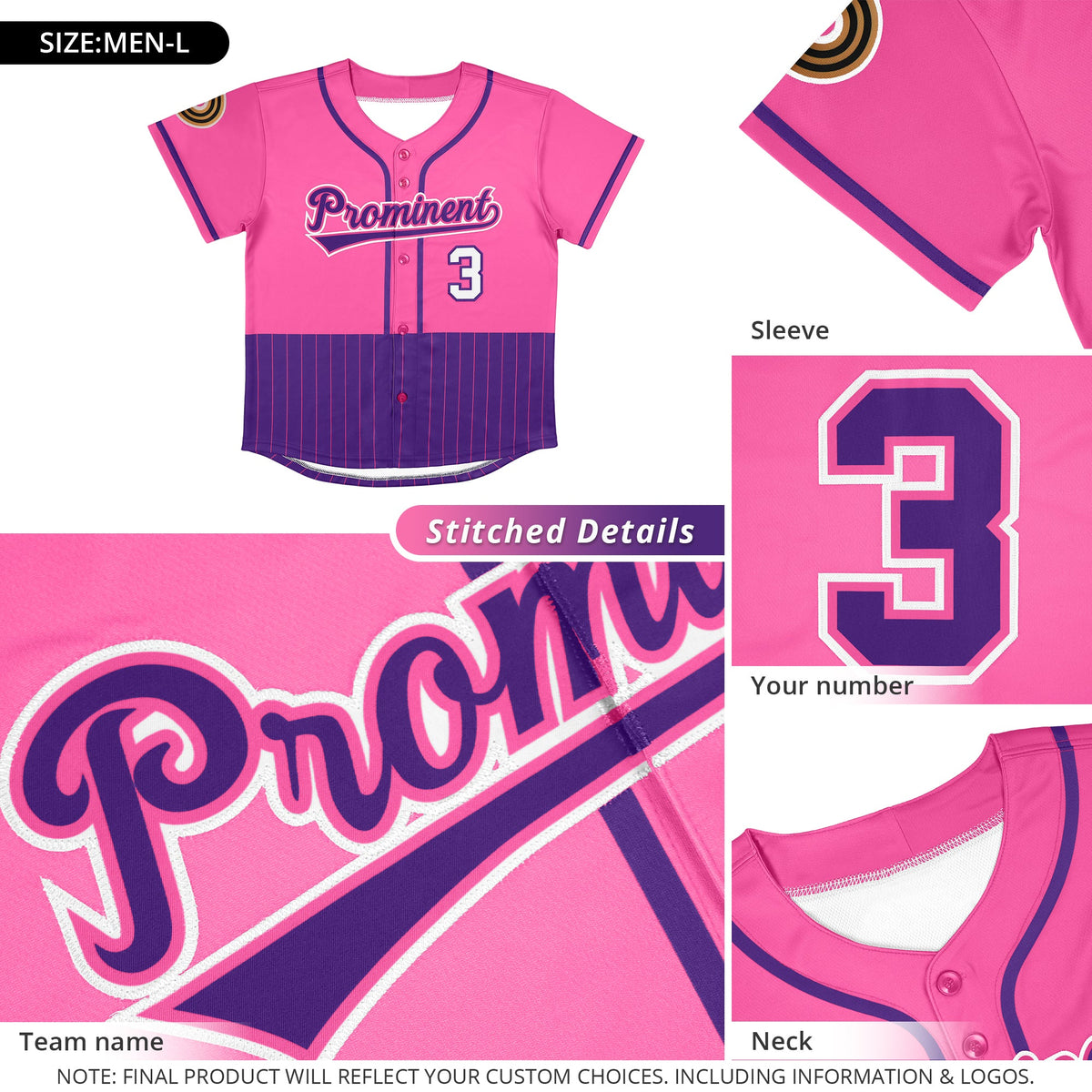 Custom Pink Purple Personalized Half Stripe Design Authentic Baseball Jersey