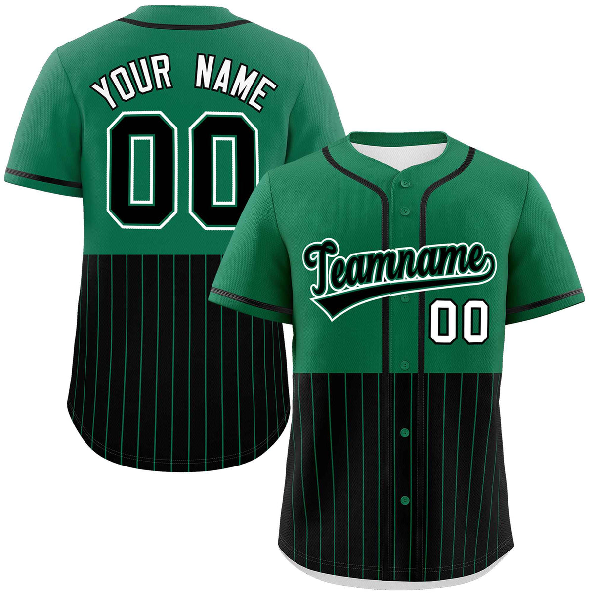 Custom Kelly Green Black Personalized Half Stripe Design Authentic Baseball Jersey