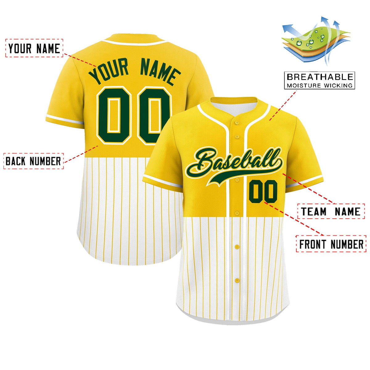 Custom Gold White Personalized Half Stripe Design Authentic Baseball Jersey
