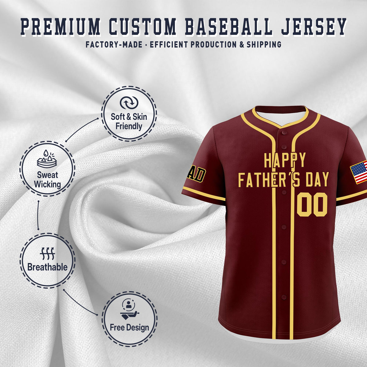 Custom Burgundy Khaki Classic Style Father's Day Quick Dry Baseball Jersey| KXKSHOP