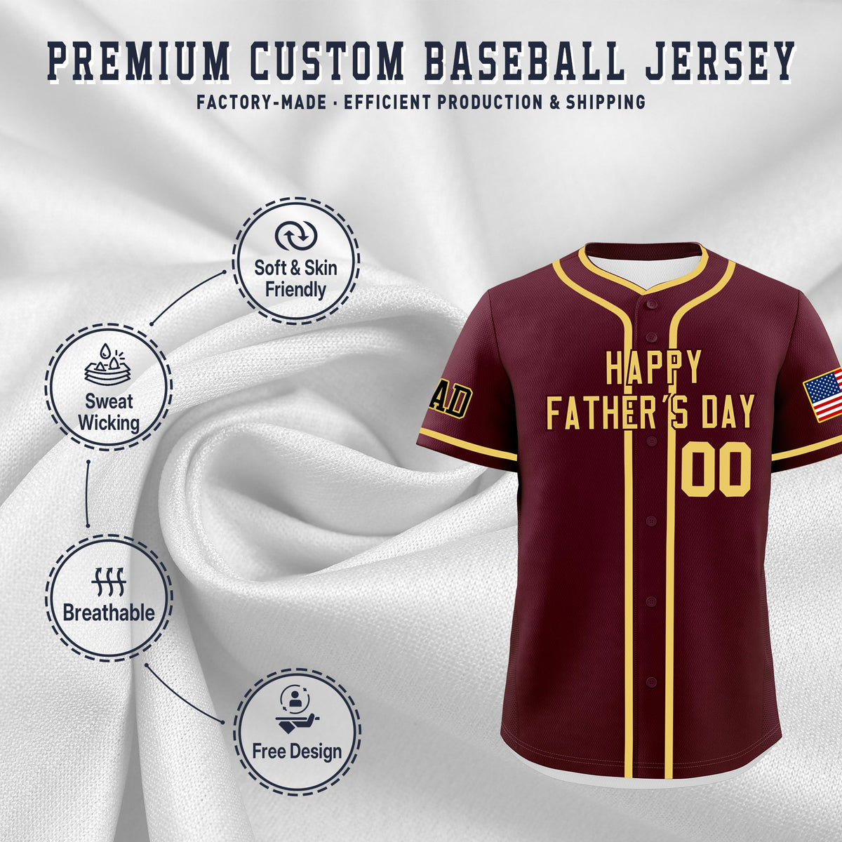 Custom Crimson Khaki Classic Style Father's Day Quick Dry Baseball Jersey| KXKSHOP