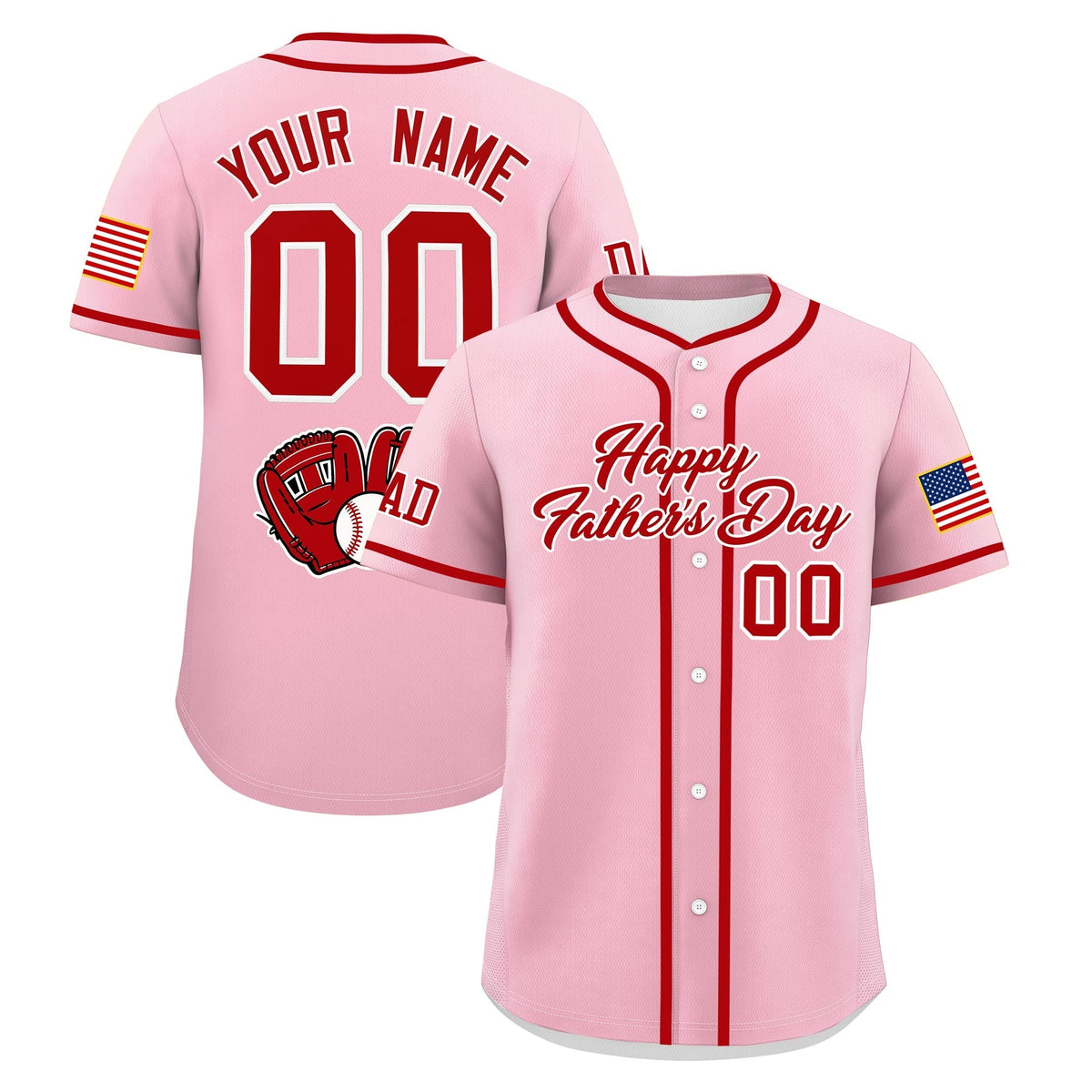 Custom Light Pink Red White Classic Style Father's Day Quick Dry Baseball Jersey| KXKSHOP