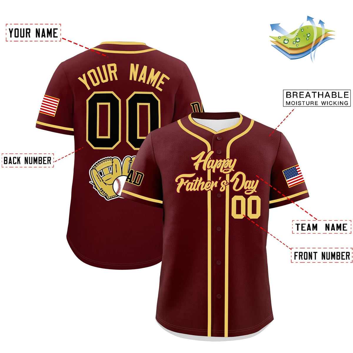 Custom Burgundy Khaki Classic Style Father's Day Quick Dry Baseball Jersey| KXKSHOP