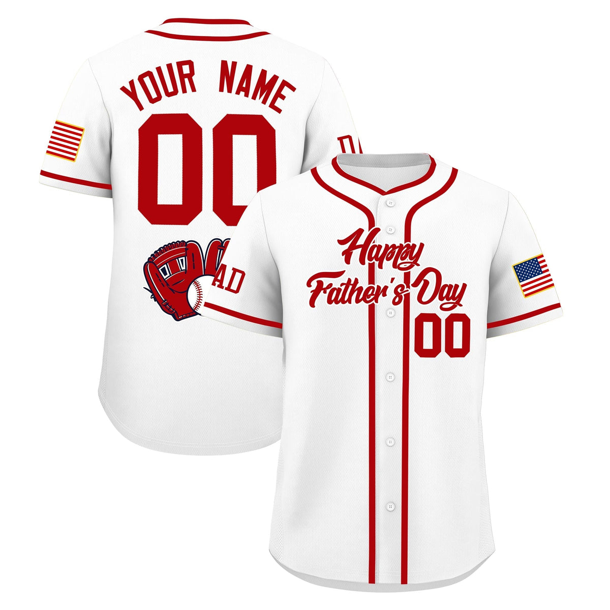 Custom White Red Classic Style Father's Day Quick Dry Baseball Jersey| KXKSHOP