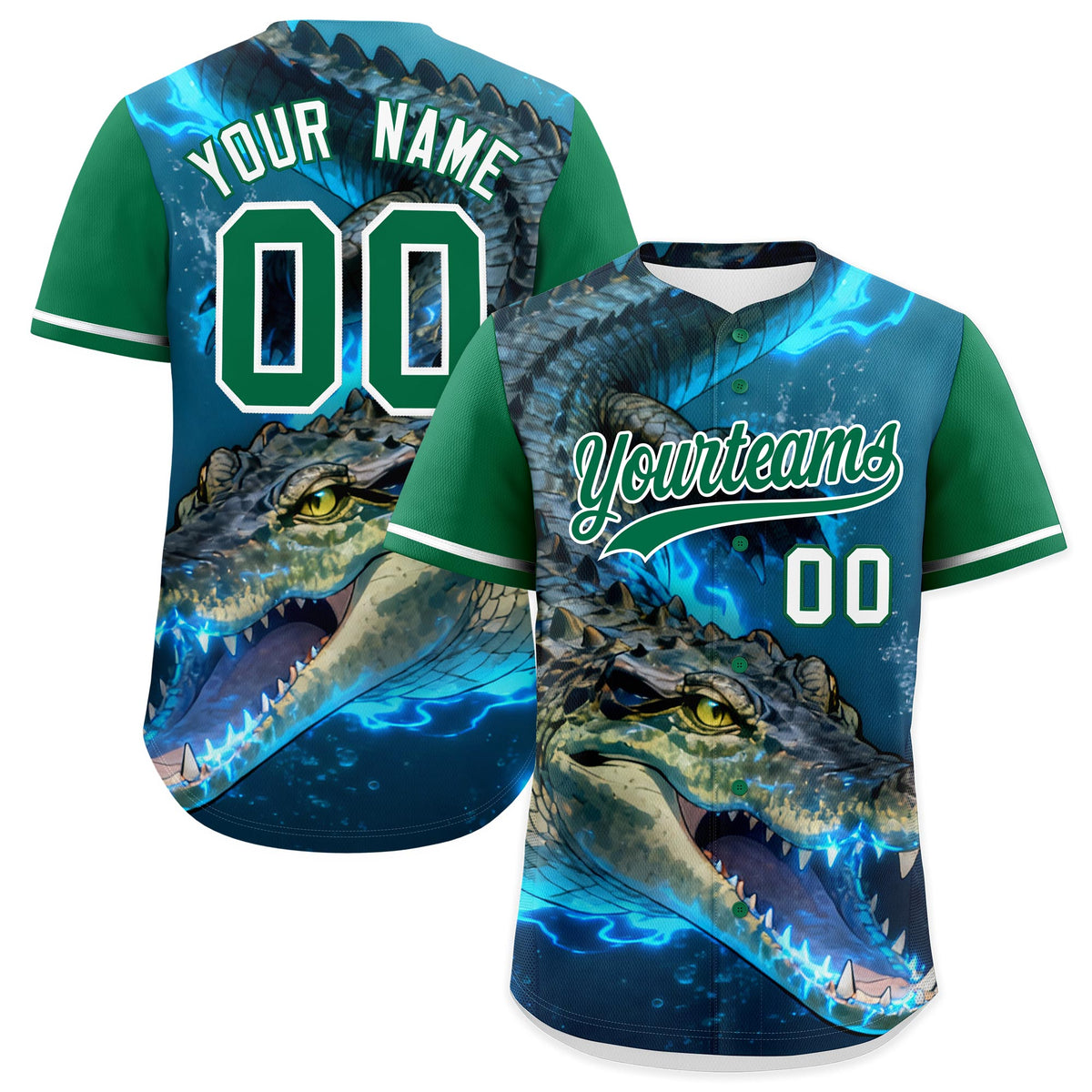 Custom Kelly Green White Crocodile Animal Series Personalization Graffiti Pattern Baseball Jersey| KXKSHOP