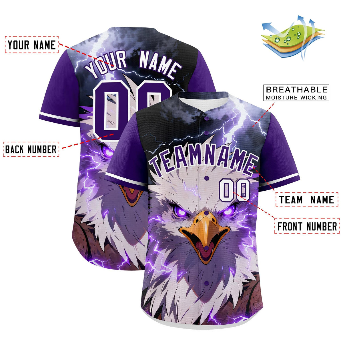Custom Purple White Eagle Animal Series Personalization Graffiti Pattern Baseball Jersey| KXKSHOP