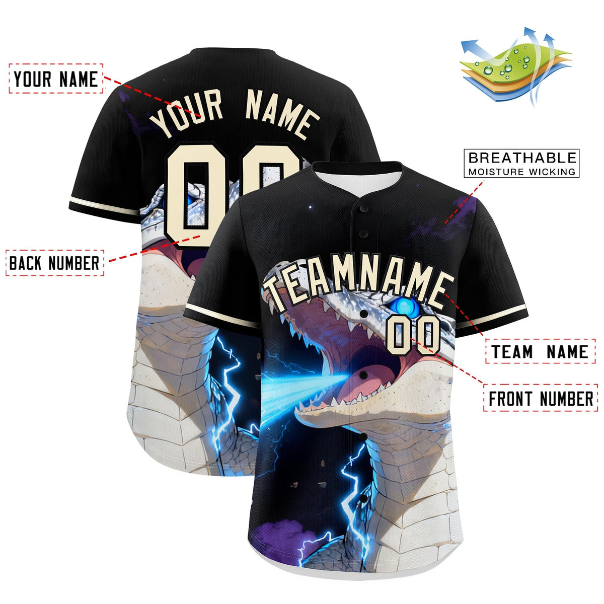 Custom Black Cream Animal Series Personalization Graffiti Pattern Baseball Jersey| KXKSHOP