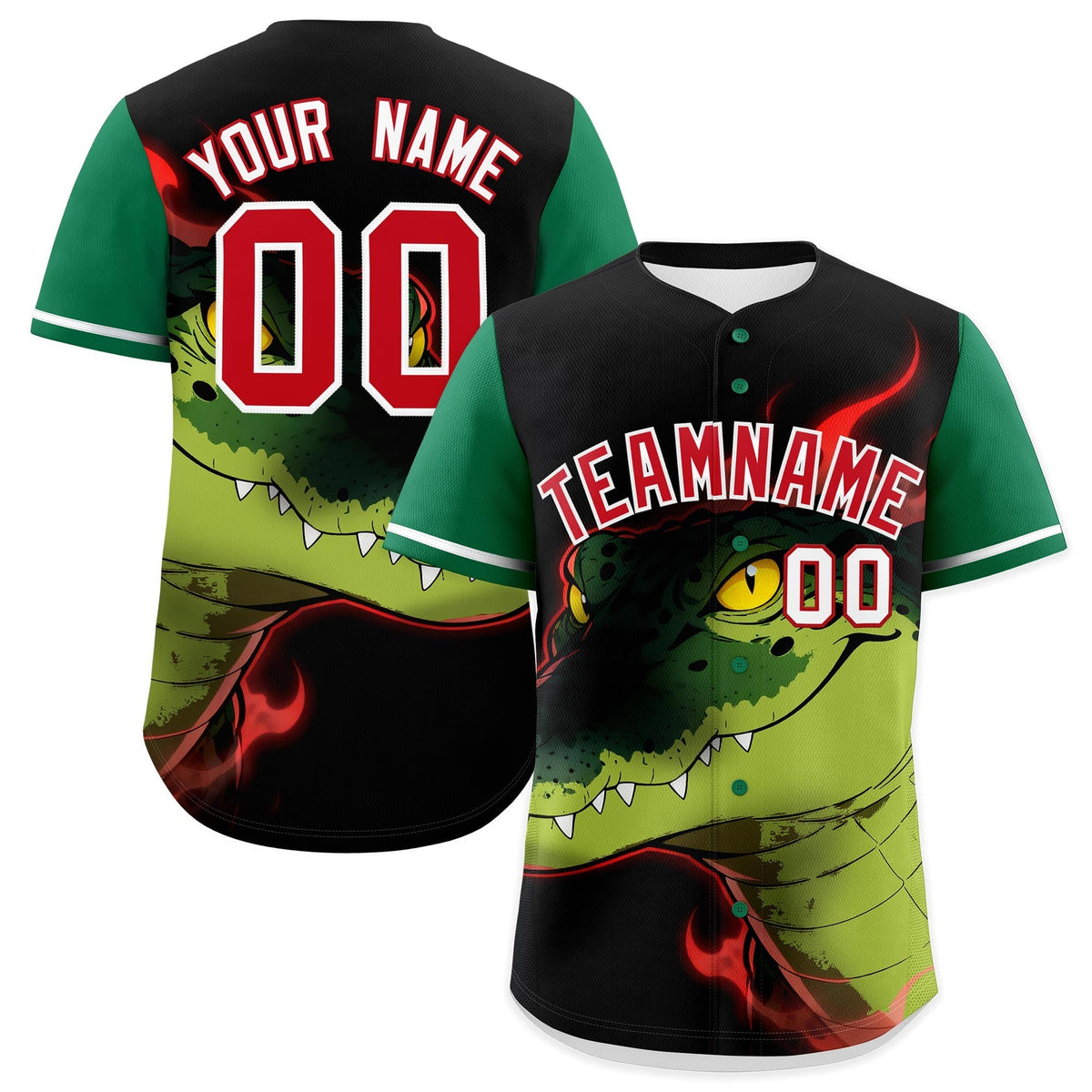 Custom Black Kelly Green Red Crocodile Animal Series Personalization Graffiti Pattern Baseball Jersey| KXKSHOP