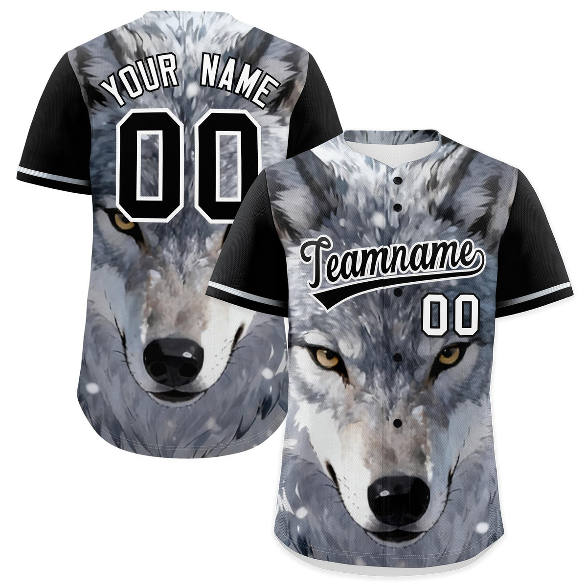 Custom Black White Gray Wolf Animal Series Personalization Graffiti Pattern Baseball Jersey| KXKSHOP
