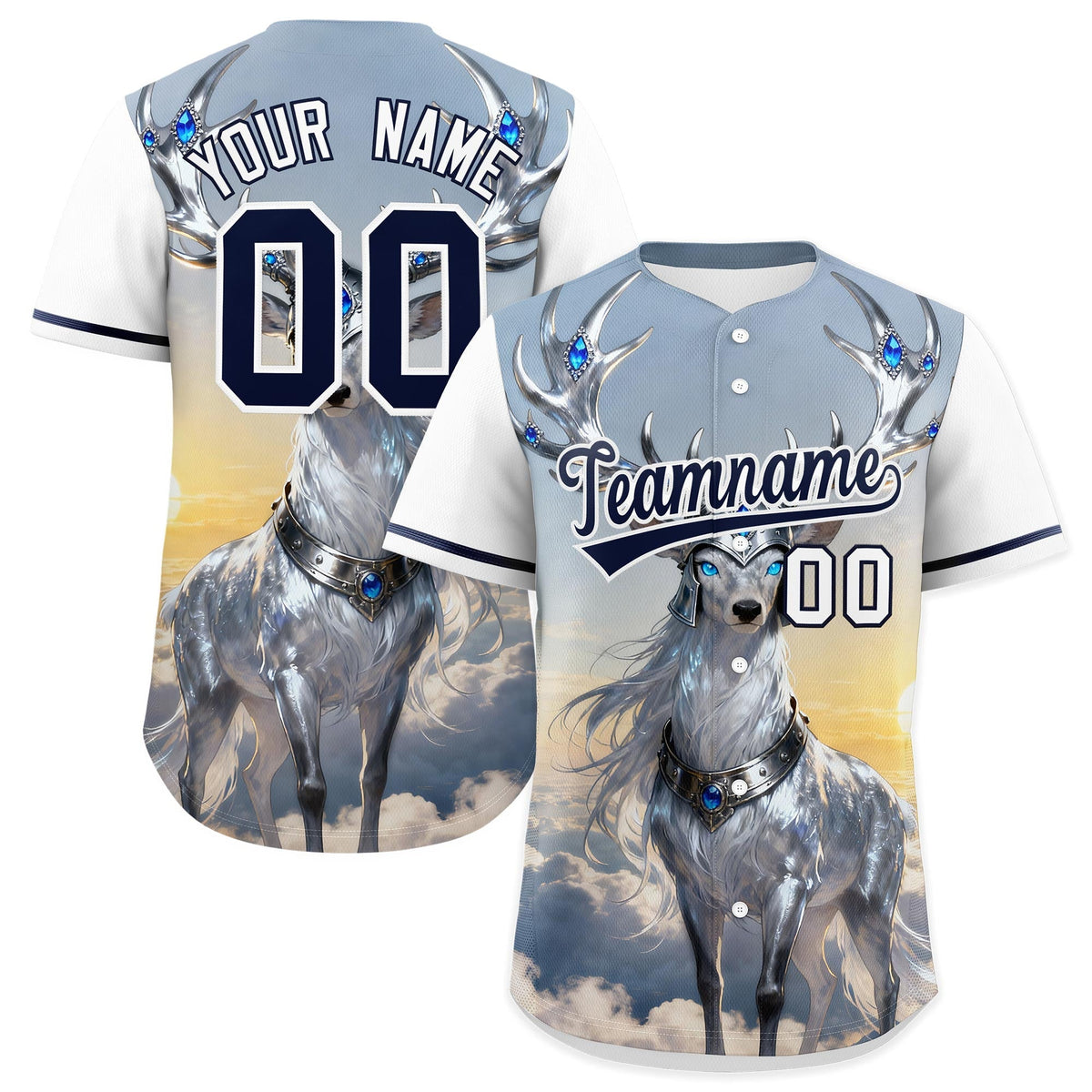 Custom White Navy Deer Animal Series Personalization Graffiti Pattern Baseball Jersey| KXKSHOP