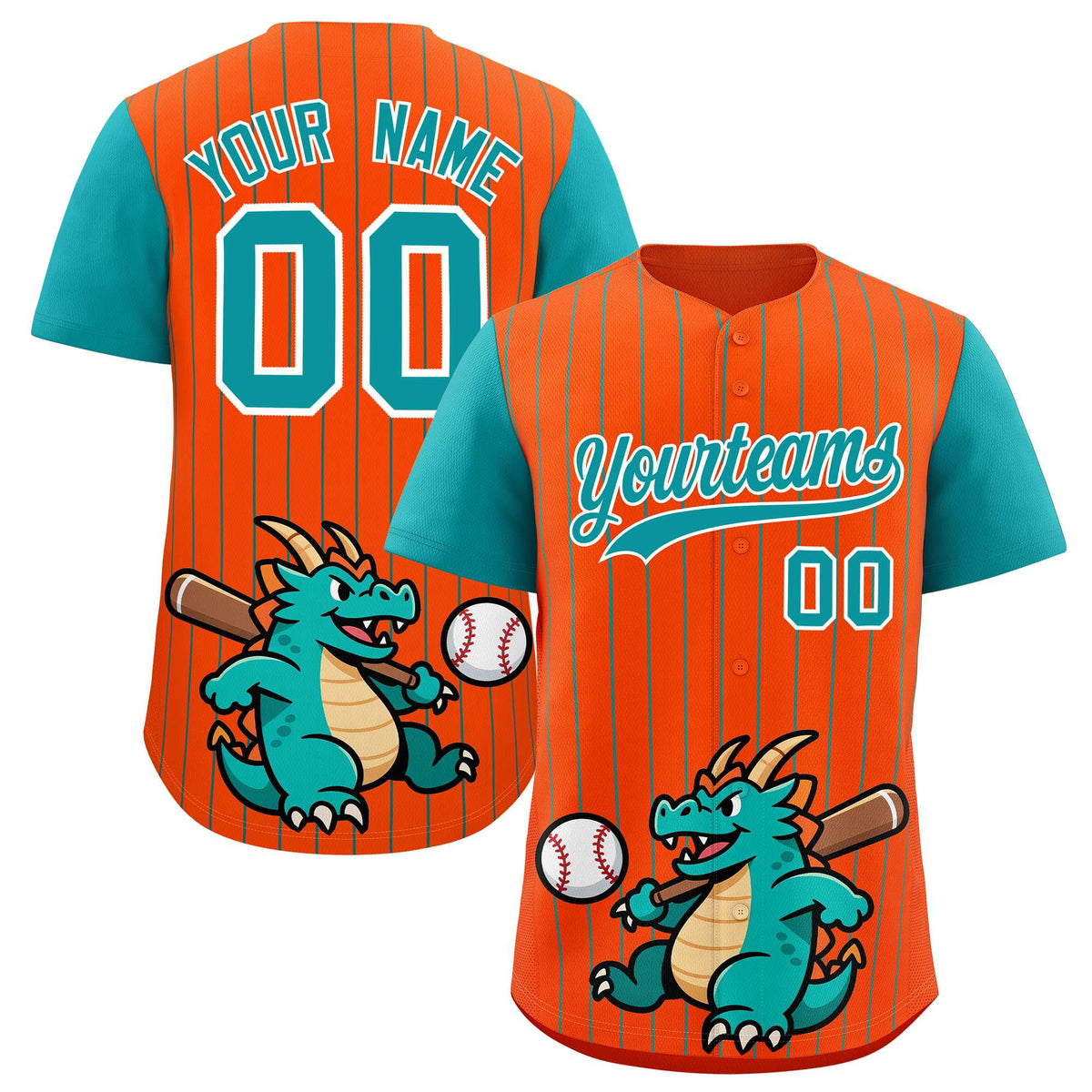Custom Orange Aqua Stripe Animals Graffiti Pattern Raglan Sleeves Authentic Baseball Jersey