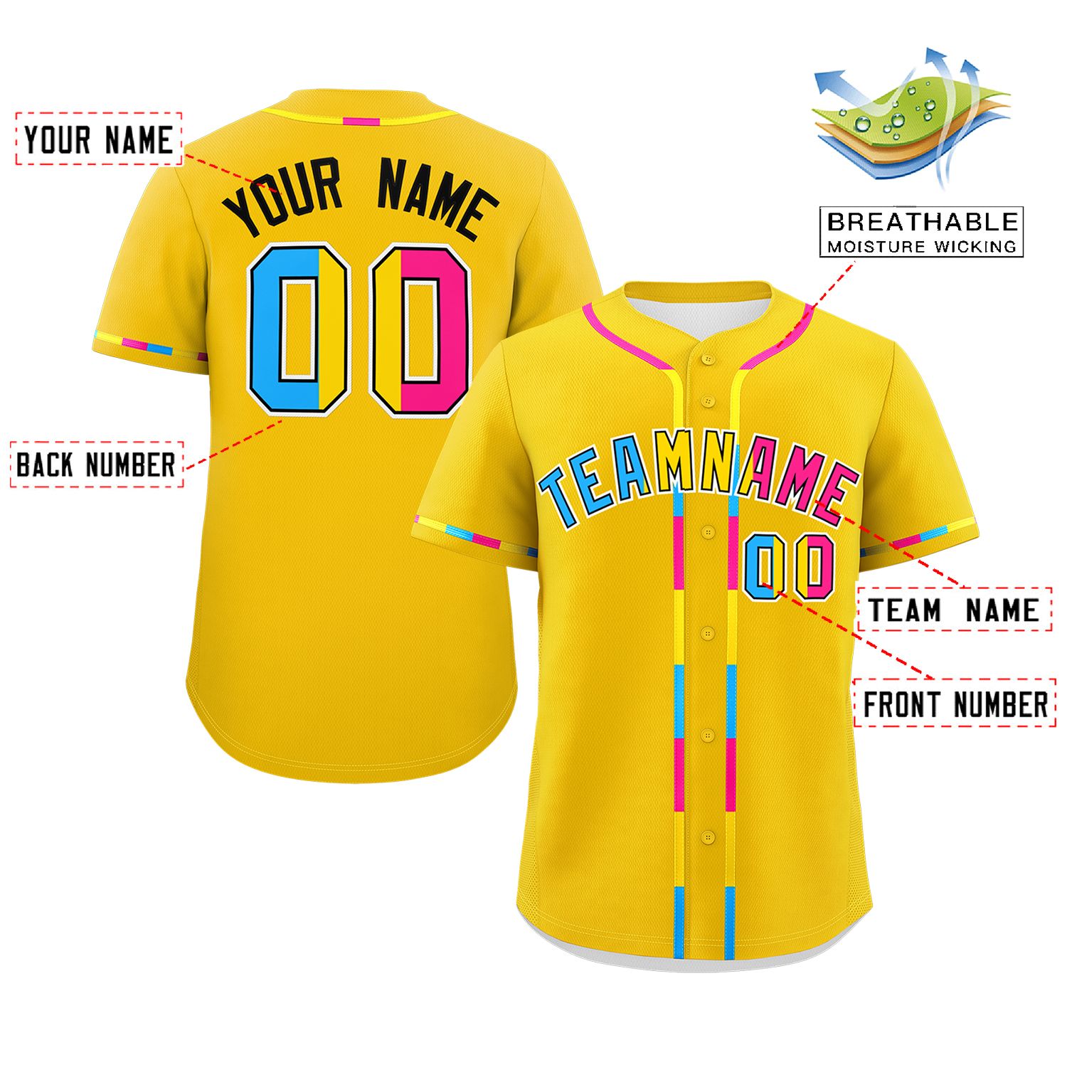 Custom Gold Pansexuality For Pride Month Classic Style Authentic Baseball Jersey