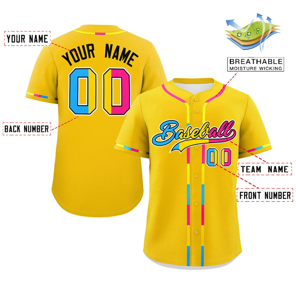 Custom Gold Pansexuality For Pride Month Classic Style Authentic Baseball Jersey