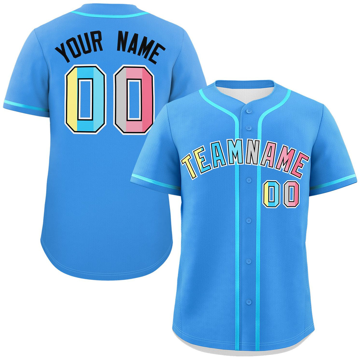Custom Powder Blue Genderflux For Pride Month Classic Style Authentic Baseball Jersey
