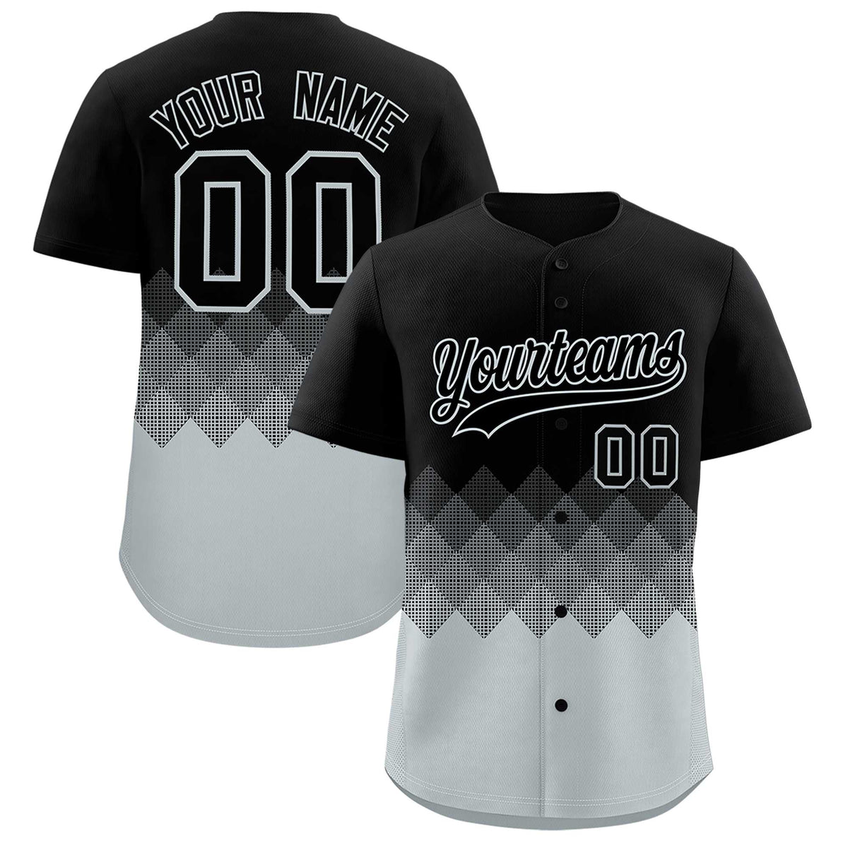 Custom Black Silver Grid Blur Pattern Authentic Baseball Jersey| KXKSHOP