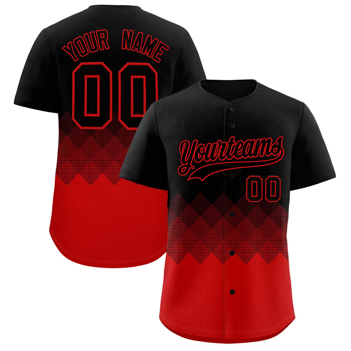 Custom Black Red Grid Blur Pattern Authentic Baseball Jersey| KXKSHOP