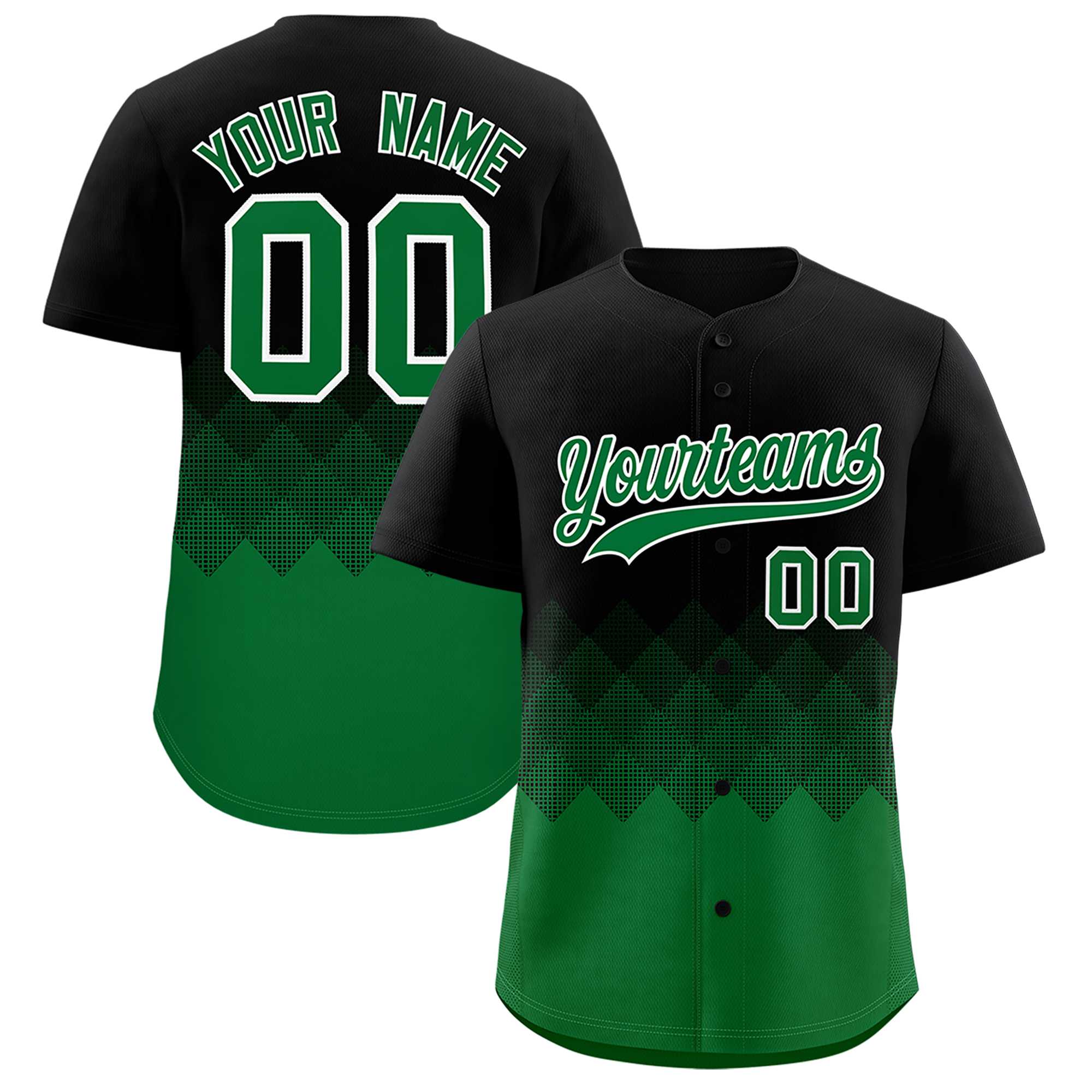Custom Black Kelly Green Grid Blur Pattern Authentic Baseball Jersey| KXKSHOP
