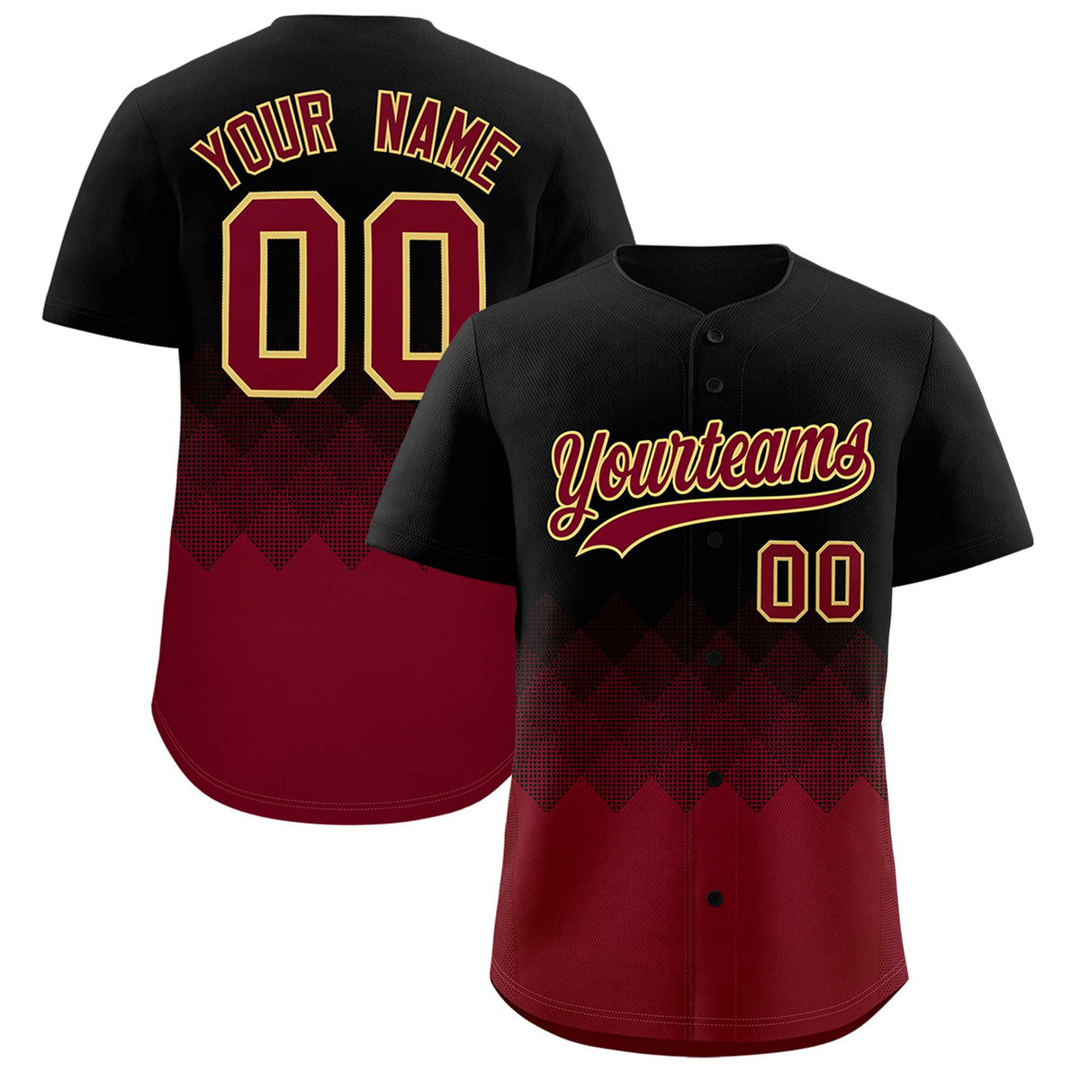 Custom Black Crimson Grid Blur Pattern Authentic Baseball Jersey| KXKSHOP