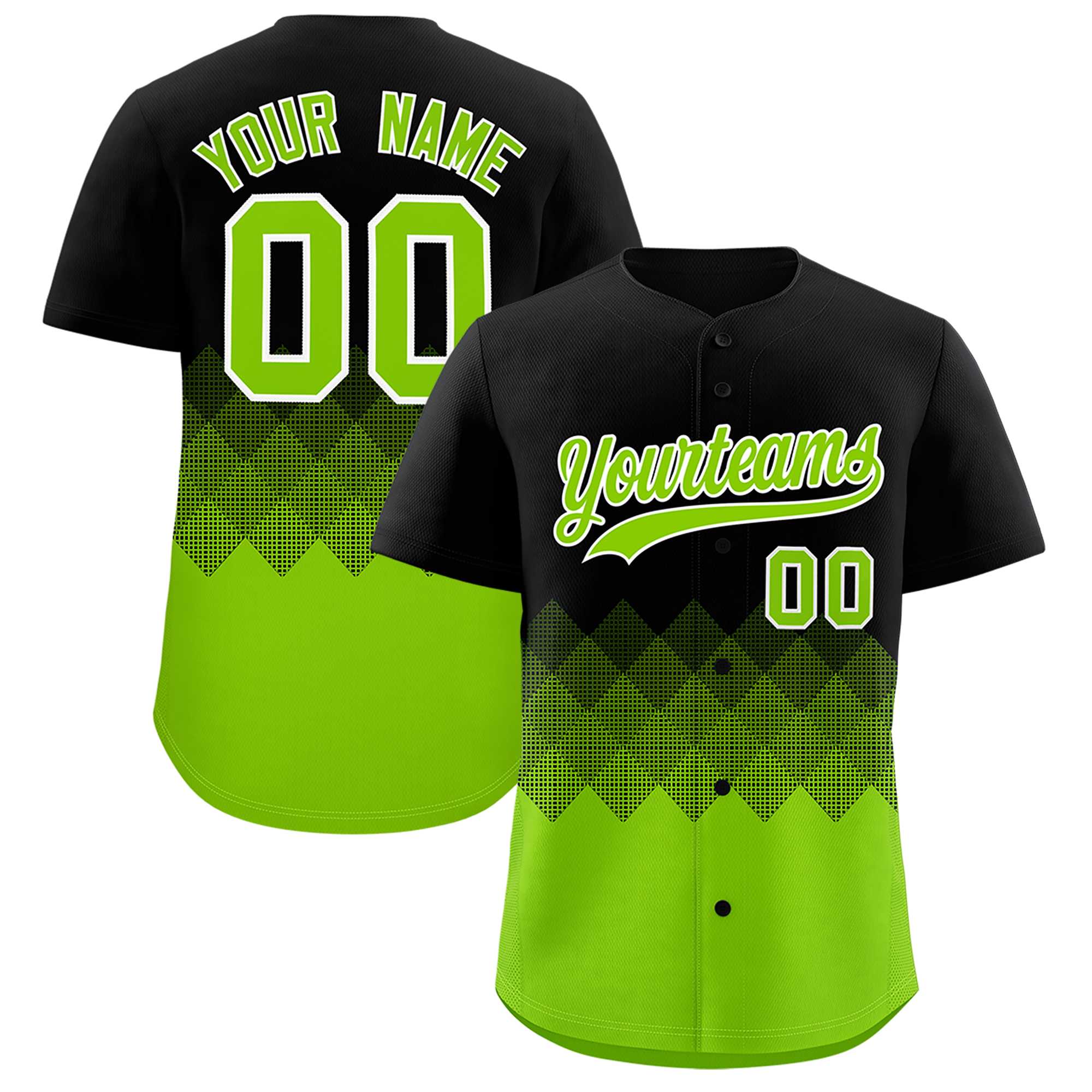 Custom Black Neon Green Grid Blur Pattern Authentic Baseball Jersey| KXKSHOP