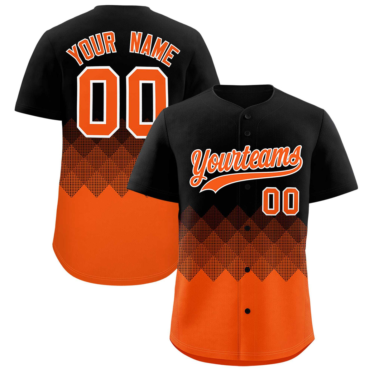 Custom Black Orange Grid Blur Pattern Authentic Baseball Jersey| KXKSHOP