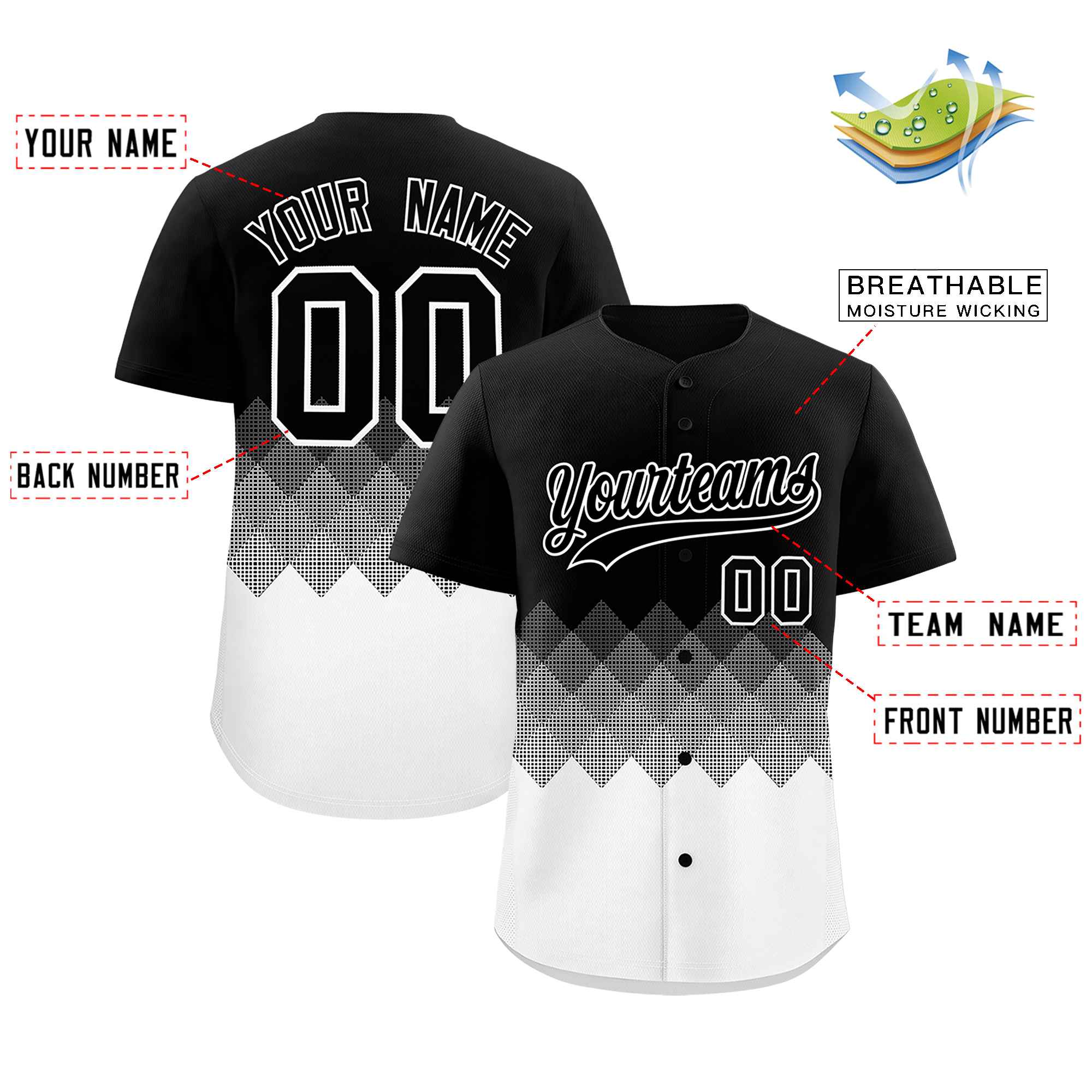 Custom Black White Grid Blur Pattern Authentic Baseball Jersey| KXKSHOP