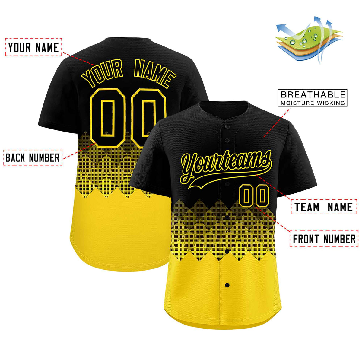 Custom Black Gold Grid Blur Pattern Authentic Baseball Jersey| KXKSHOP