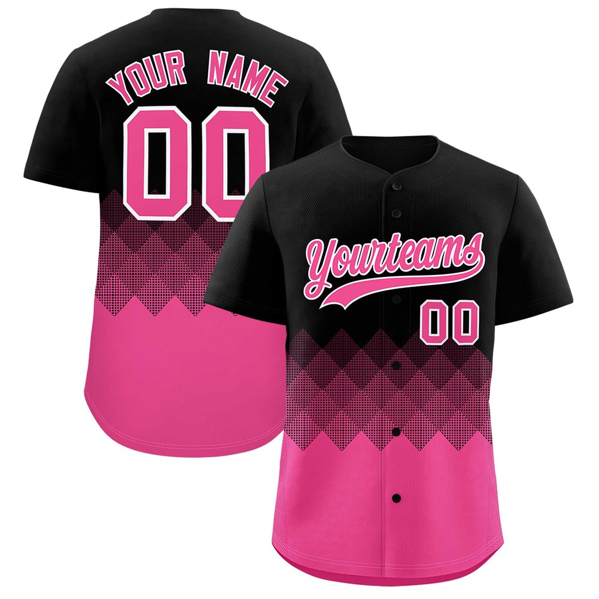 Custom Black Pink Grid Blur Pattern Authentic Baseball Jersey| KXKSHOP