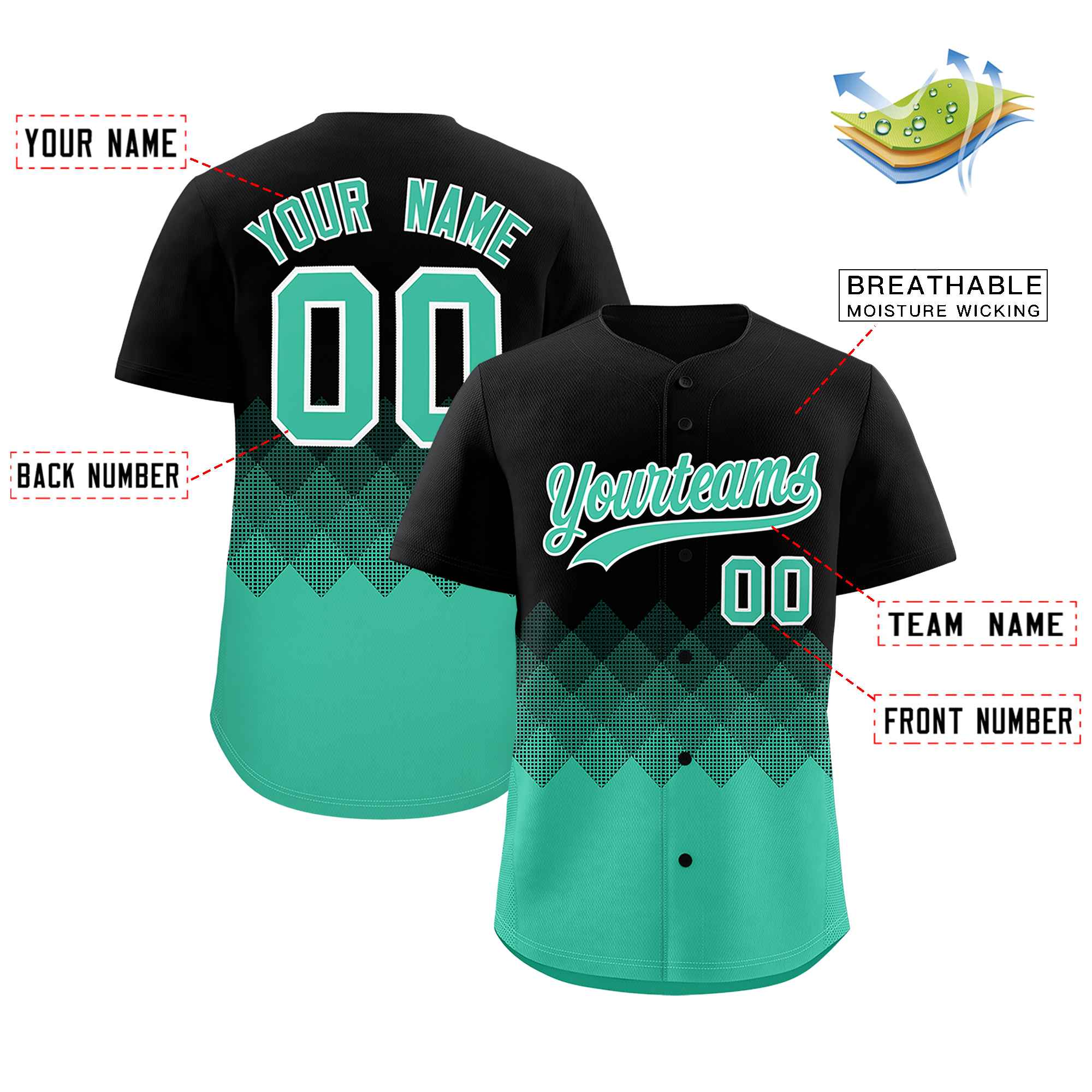 Custom Black Bright Green Grid Blur Pattern Authentic Baseball Jersey| KXKSHOP