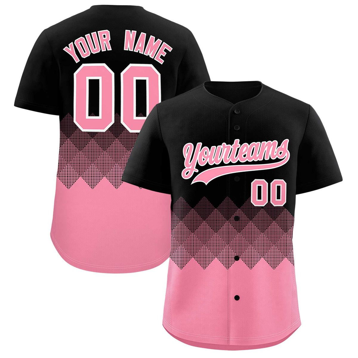 Custom Black Light Pink Grid Blur Pattern Authentic Baseball Jersey| KXKSHOP