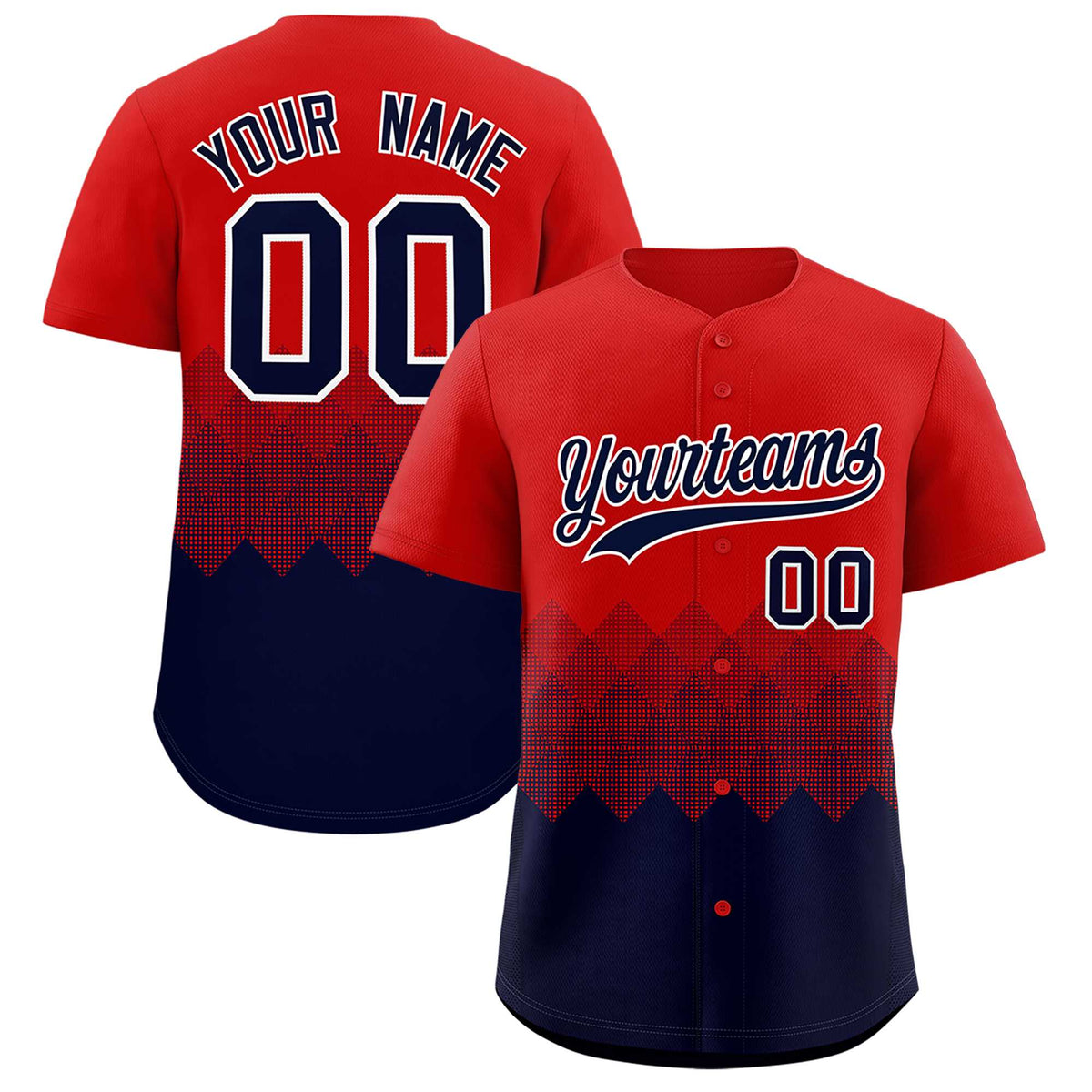 Custom Red Navy Grid Blur Pattern Authentic Baseball Jersey| KXKSHOP