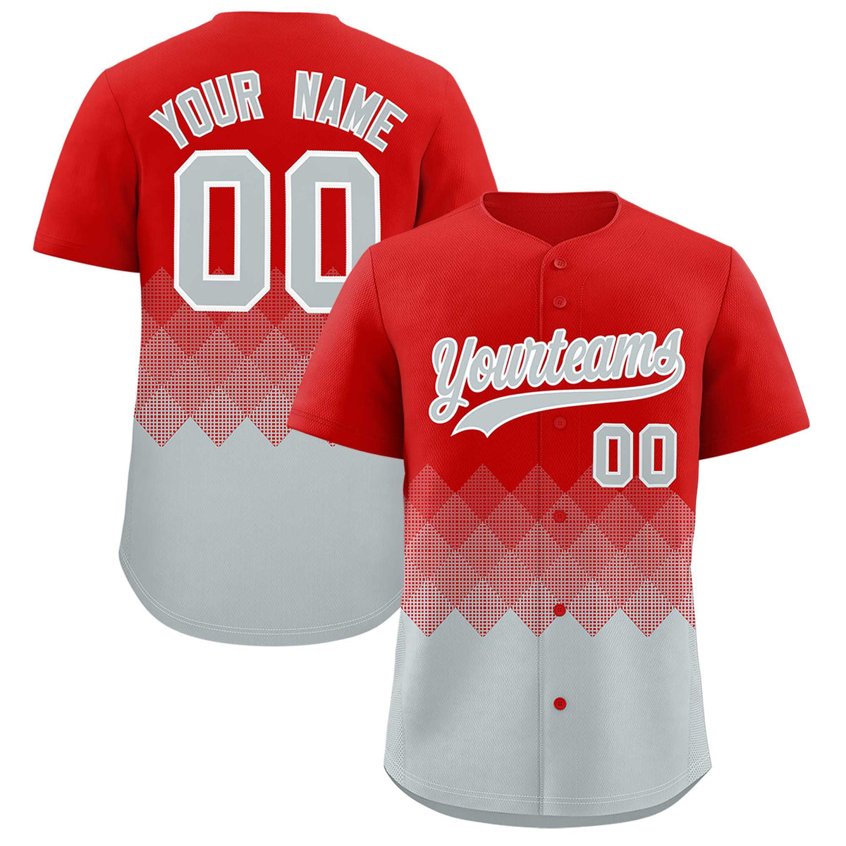 Custom Red Silver Grid Blur Pattern Authentic Baseball Jersey| KXKSHOP