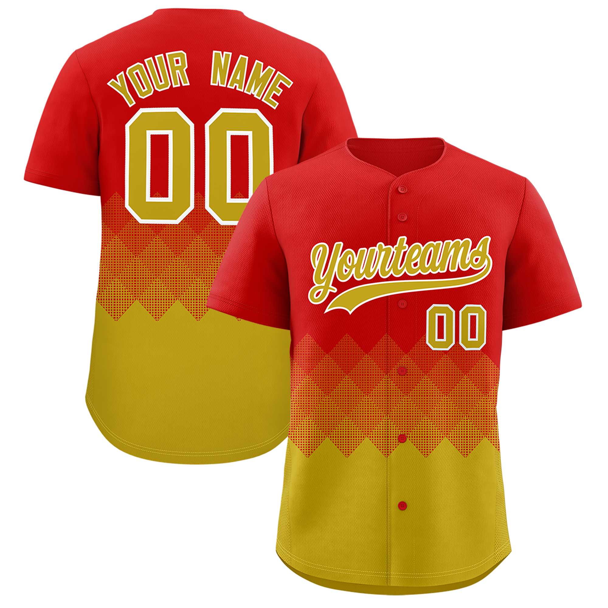 Custom Red Old Gold Grid Blur Pattern Authentic Baseball Jersey| KXKSHOP