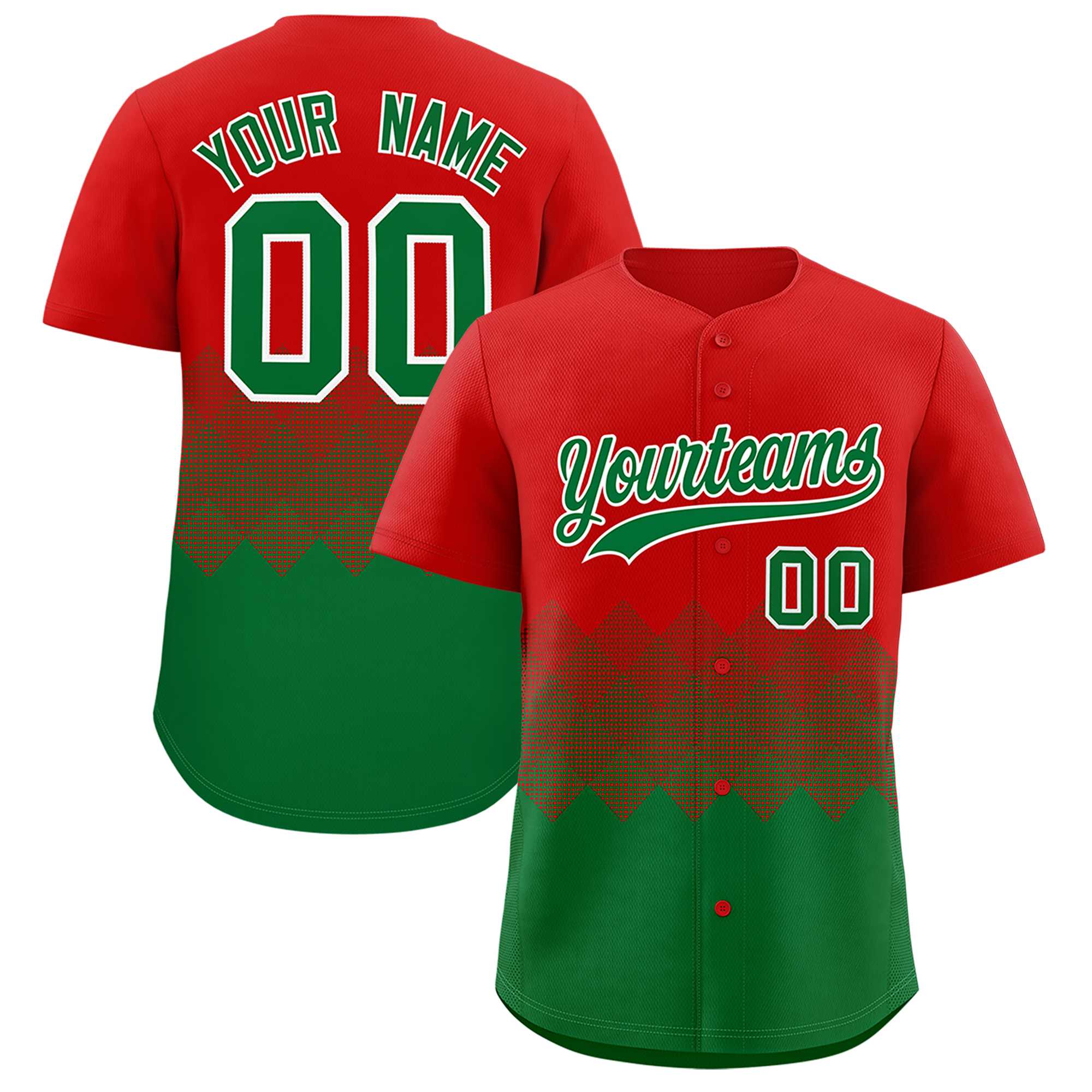 Custom Red Kelly Green Grid Blur Pattern Authentic Baseball Jersey| KXKSHOP