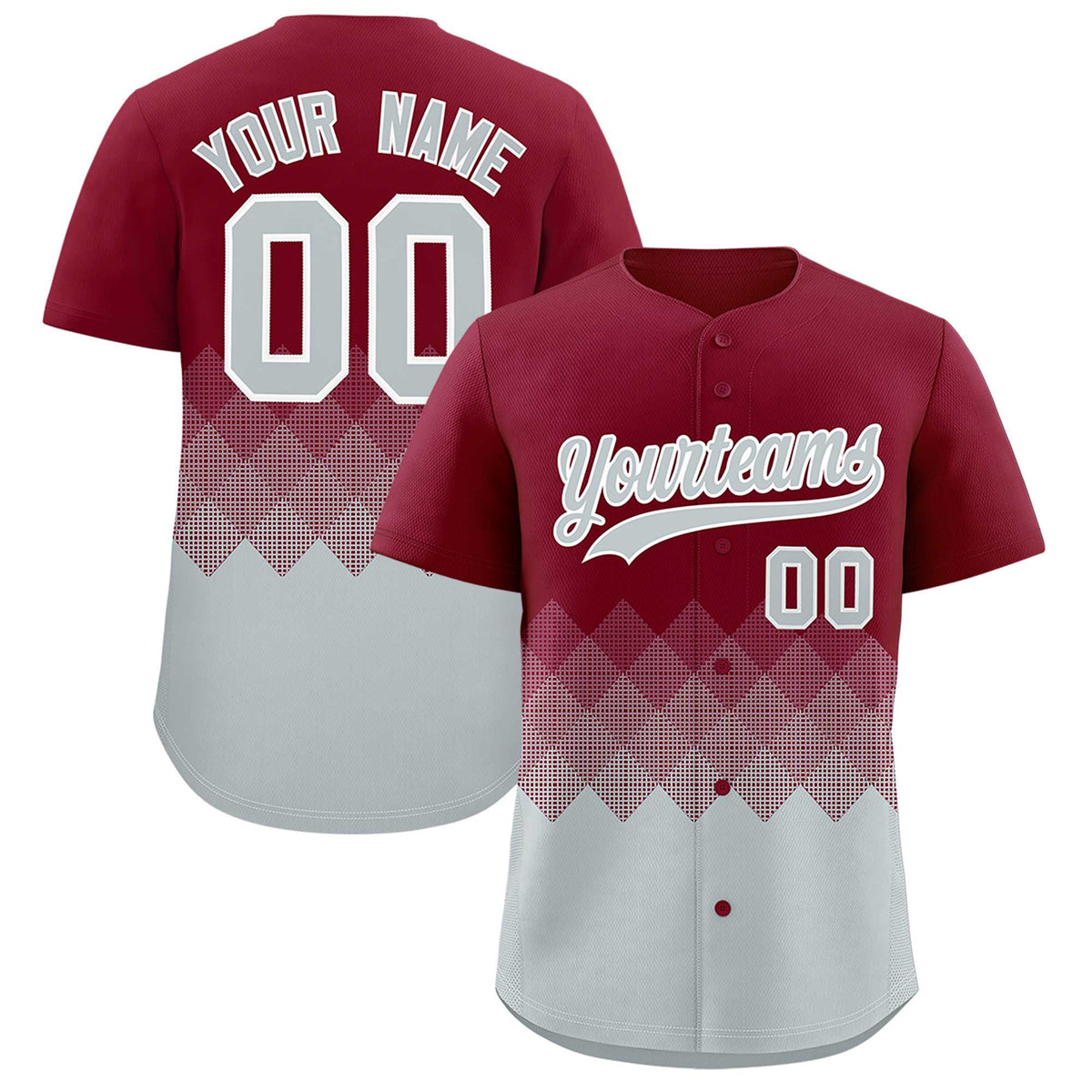 Custom Crimson Silver Grid Blur Pattern Authentic Baseball Jersey| KXKSHOP