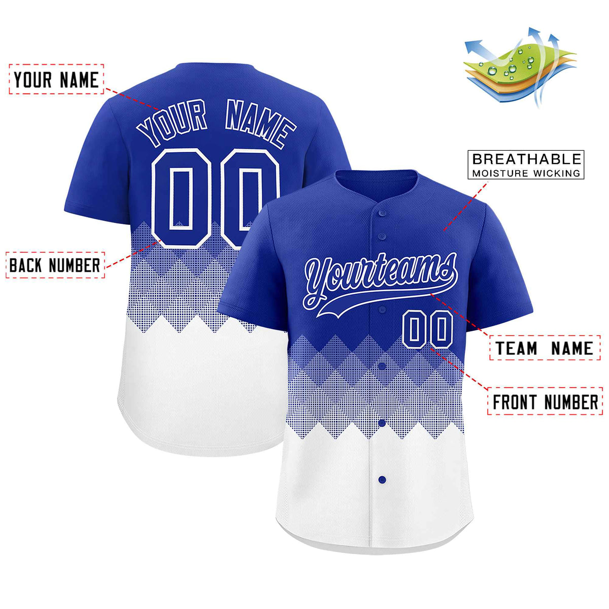 Custom Royal White Grid Blur Pattern Authentic Baseball Jersey| KXKSHOP