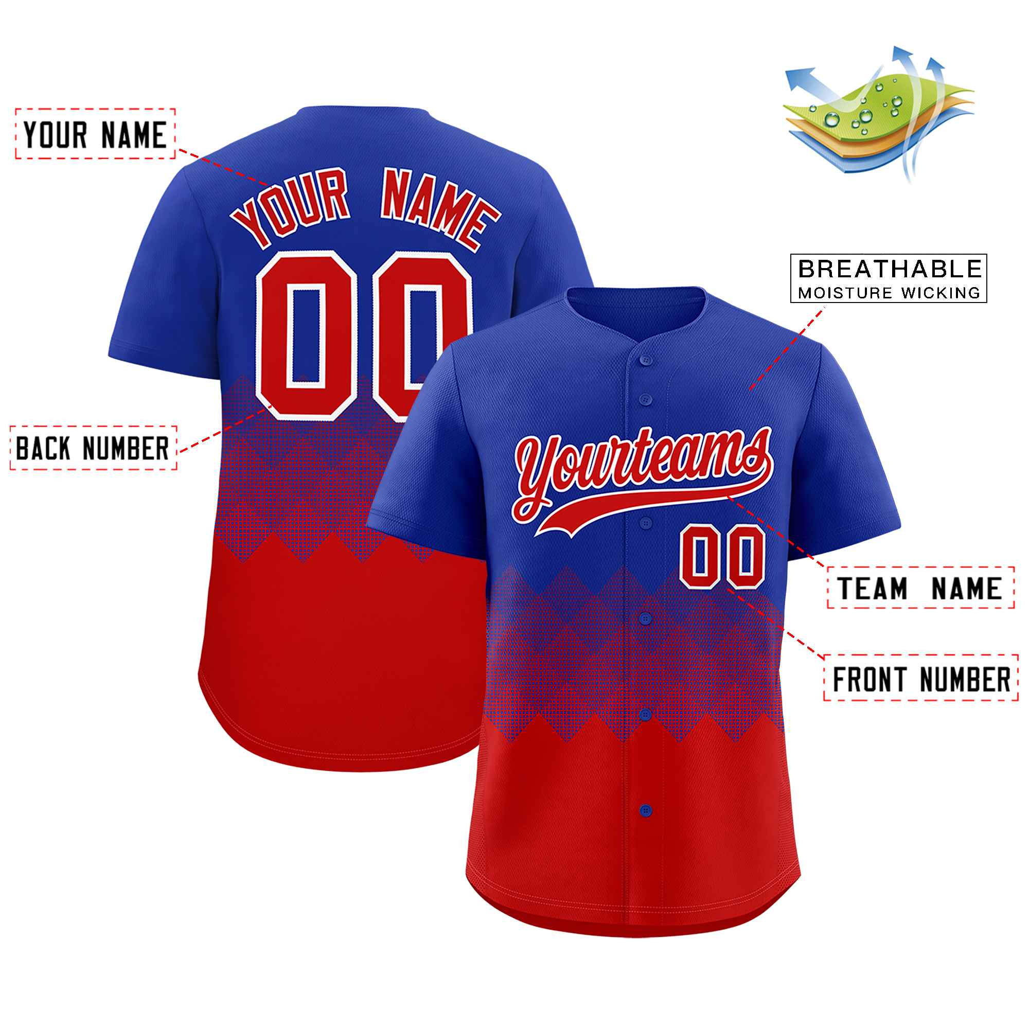 Custom Royal Red Grid Blur Pattern Authentic Baseball Jersey| KXKSHOP