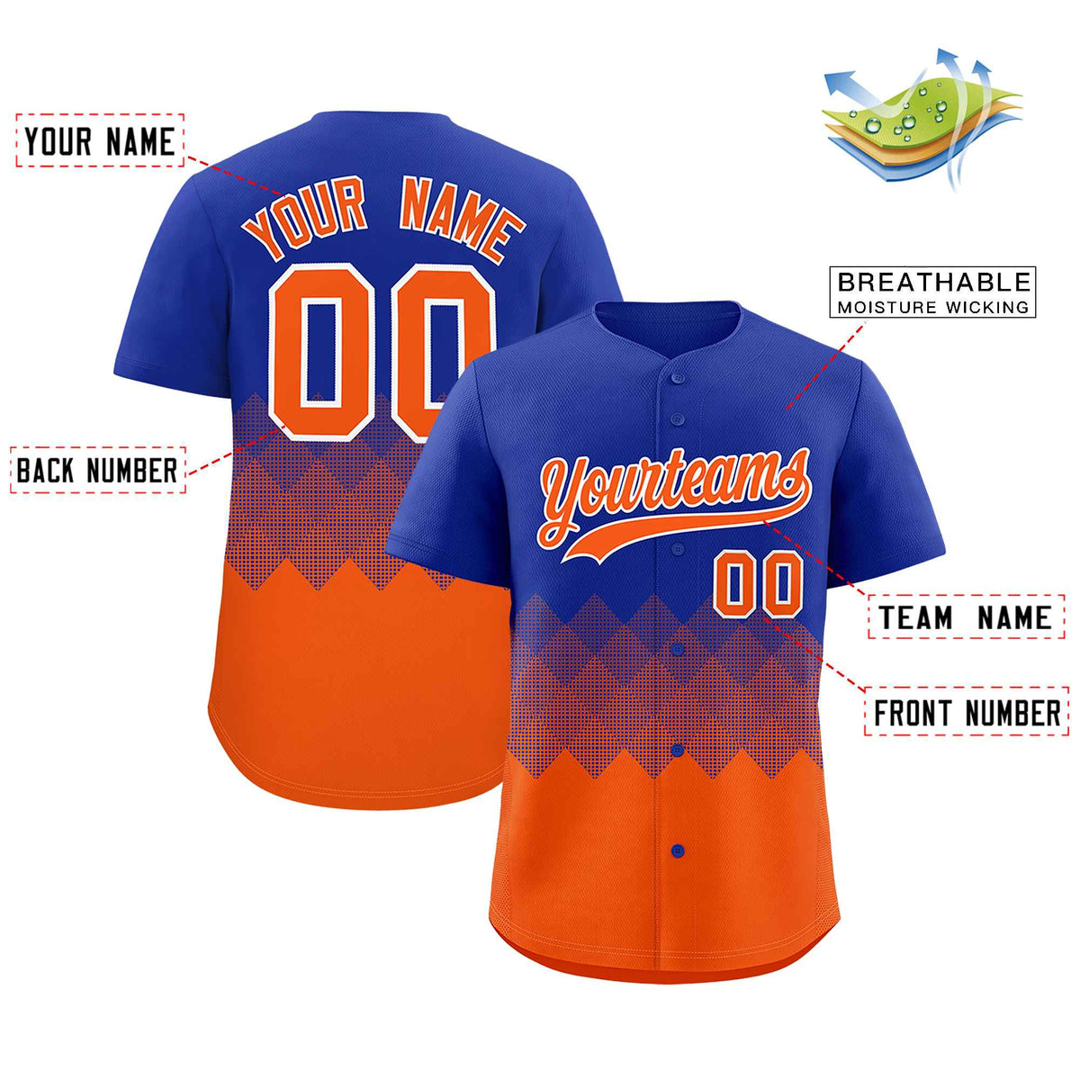 Custom Royal Orange Grid Blur Pattern Authentic Baseball Jersey| KXKSHOP