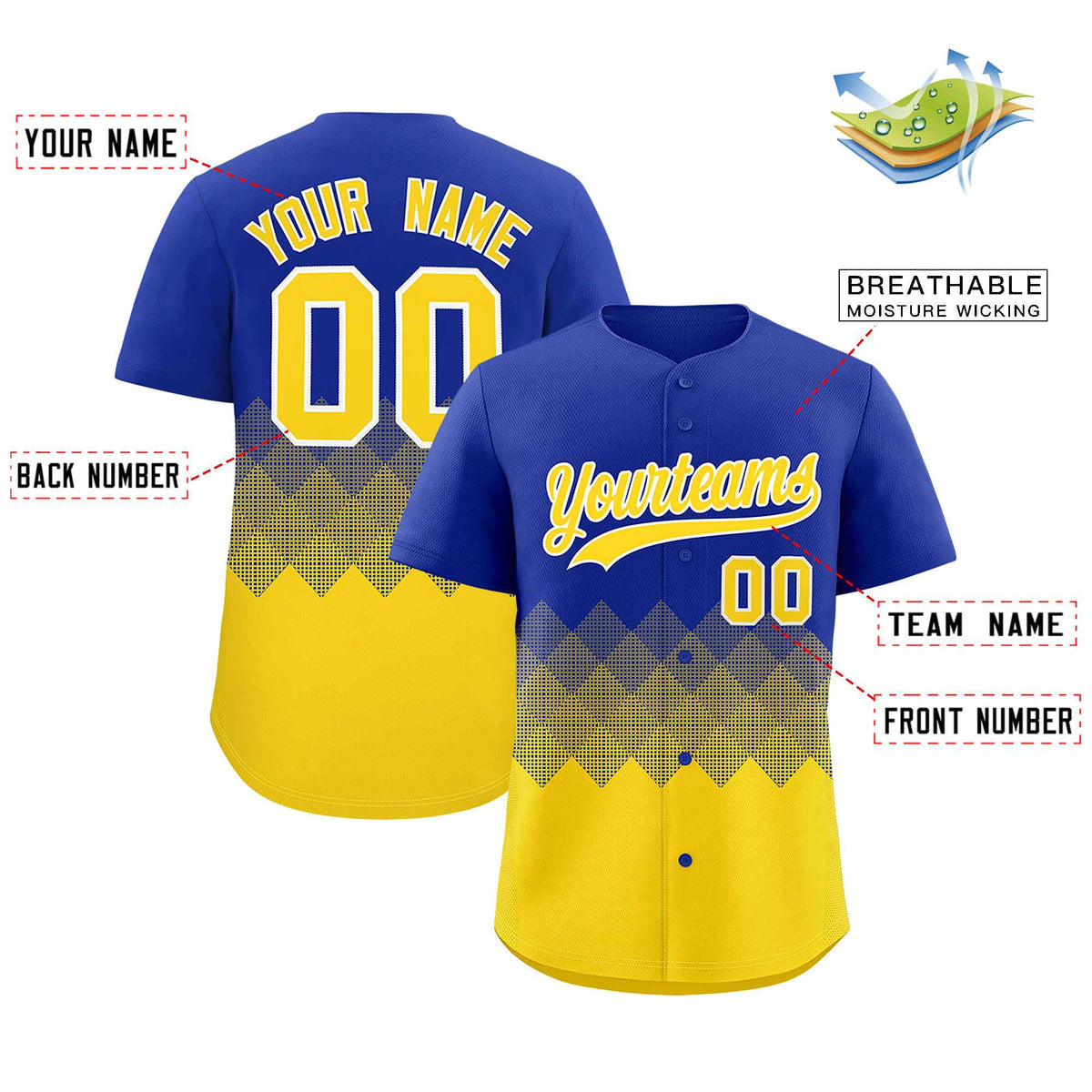 Custom Royal Gold Grid Blur Pattern Authentic Baseball Jersey| KXKSHOP