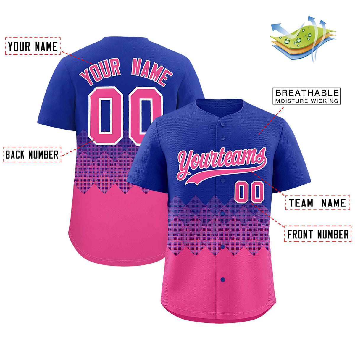 Custom Royal Pink Grid Blur Pattern Authentic Baseball Jersey| KXKSHOP