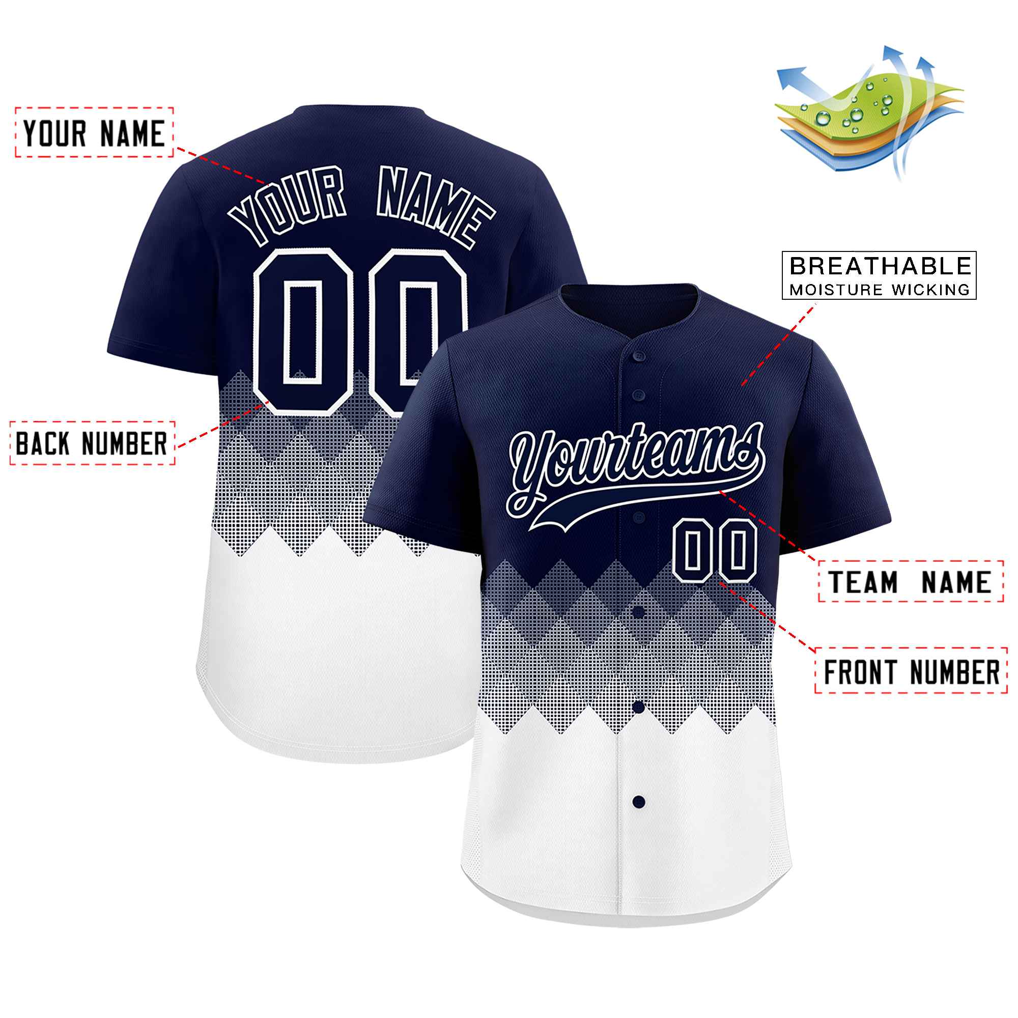 Custom Navy White Grid Blur Pattern Authentic Baseball Jersey| KXKSHOP