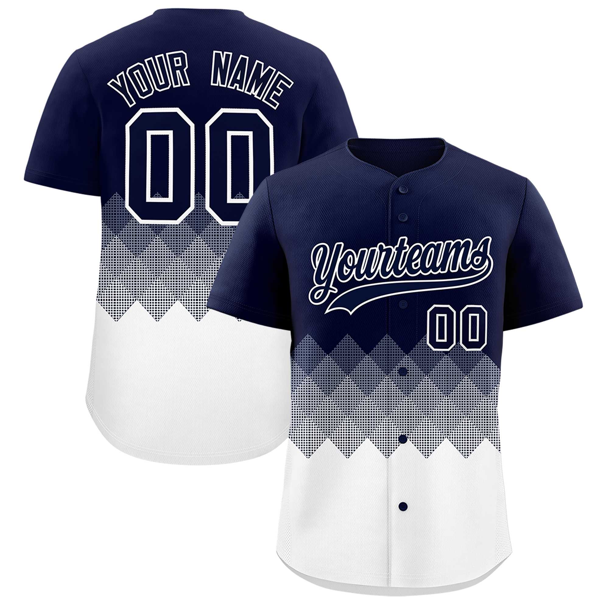 Custom Navy White Grid Blur Pattern Authentic Baseball Jersey| KXKSHOP