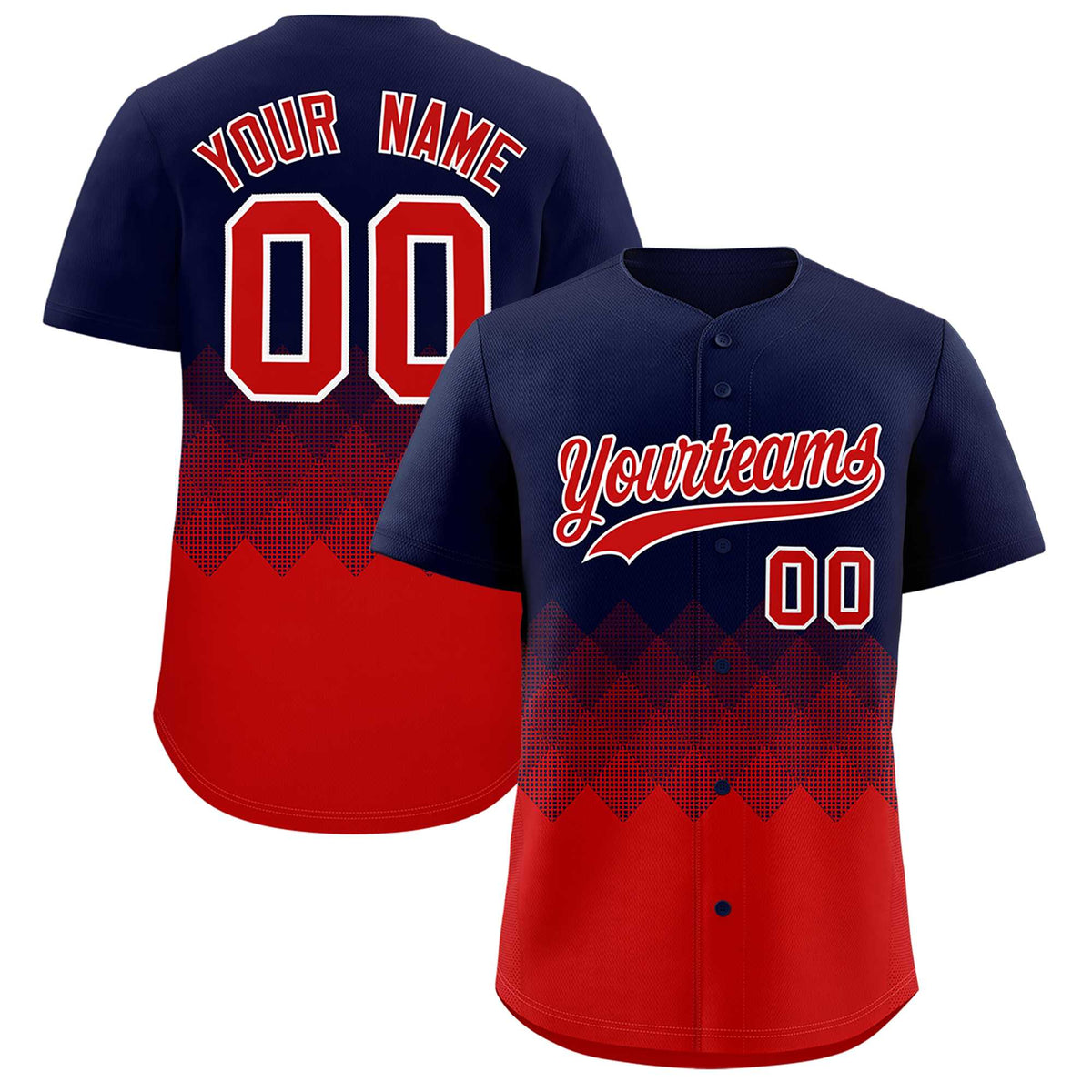 Custom Navy Red Grid Blur Pattern Authentic Baseball Jersey| KXKSHOP